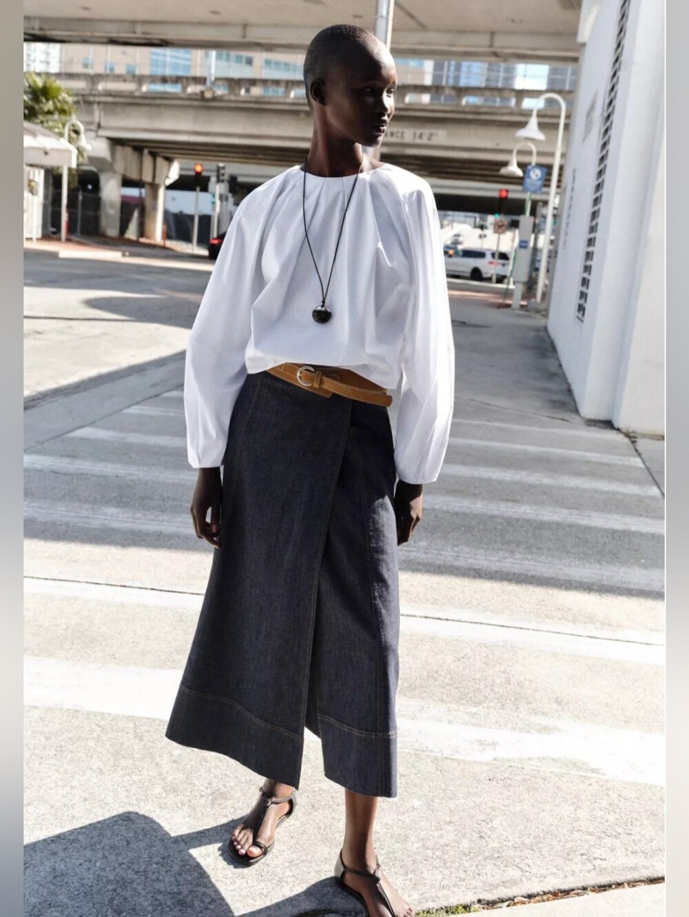 ZARA BLUE Z1975 BELTED MIDI DENIM SKIRT 💙💙💙